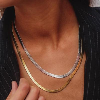 China Fashion Style Snake Chain 316l Stainless Steel Flat Punk Choker Necklace Silver Gold Plated For Women 2021 Hot for sale