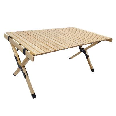 China New 2022 Outdoor Portable Pine Roll Up Light Weight Barbecue Picnic Grain Folding Wood Table Camping for sale