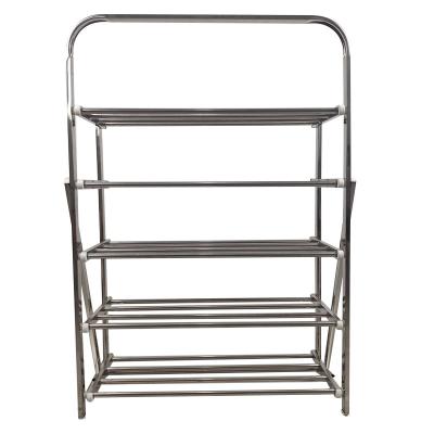 China Wholesale Custom Adjustable Plastic 5 Row Tube Iron Rack Shoe Folding (Waist) Shoes Rack for sale