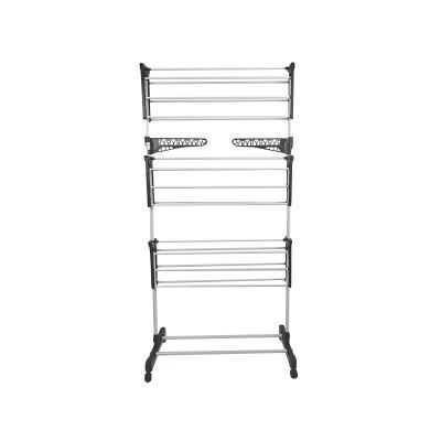 China Modern Simplicity Stainless Steel Foldable Wing Drying Rack Floor Modern Simple Indoor Three-Layer Hanger for sale