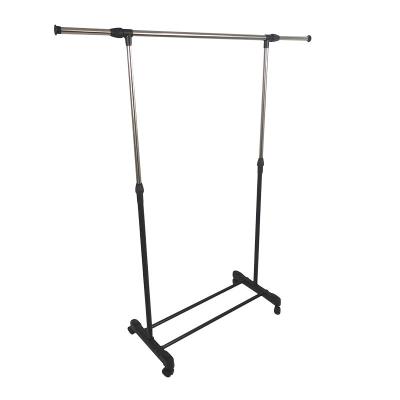 China Wholesale Modern Simplicity Manufacturer Metal Horizontal Bar Clothes Rack Simple Assembly Movable Bedroom Retractable Clothes Rack for sale