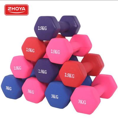 China Hot Selling Zhoya Small Hex Fitness Dumbbells Universal Cheap Neoprene Vinyl Coated Weight Free Dumbbells For Women for sale