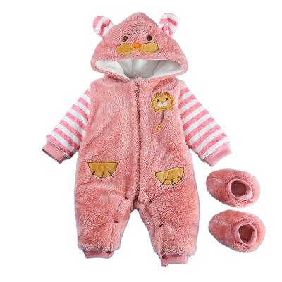 China Cute Wholesale Hot Selling Cute Lion Cartoon Pattern Winter Baby Clothing Hooded Overalls Baby Boy Overalls for sale