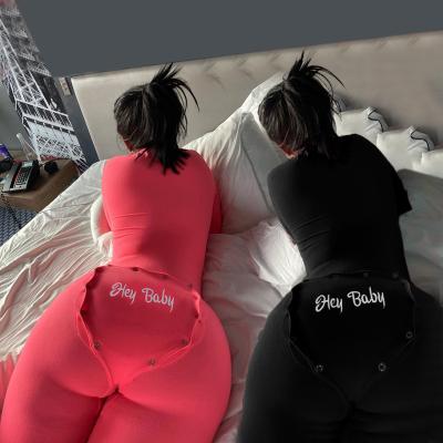 China Tight Custom Embroidery Long Sleeve Deep V Logo Tracksuit Women One Piece Jumpsuit Overalls for sale