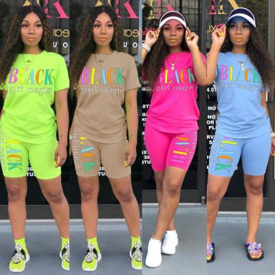 China Breathable Letters Letters Multicolor Short Sleeve Sweatshirt Summer Spring Two Piece Set for sale