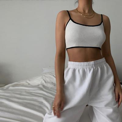 China Wholesale 2021 Color Fashion Workout Basic Stretchy White Crop Top Contrasting Top for sale