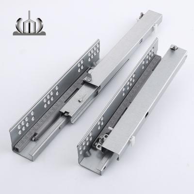 China Modern Triple Mount 499mm Bottom Push Open Soft Narrow Extension Drawer Slides Undermount Slides for sale