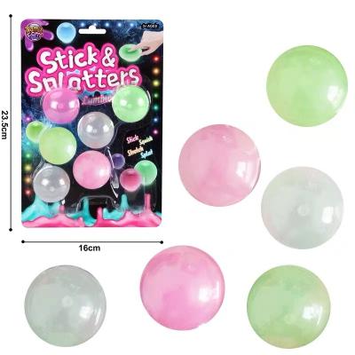 China Soft Toy 6 in 1 Pack Wholesale Sticky Balls Catch Jet Glow in the Dark Toys Sensory Education Squishy Ball for sale