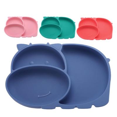 China Disposable Hippo Silicone Baby Plates Feeding Set Kids Toddler Suction Divided Place Mat Place Mat Fits Most Highchair Trays Dishes for sale