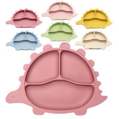 China Dinosaur Shape Disposable Silicone Plates For Baby Toddler Self Divided Dish Tray Feeding Training Eating Dishes Supplies Baby Feeding Set for sale