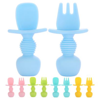 China Baby Disposable Fork And Spoon Set For Stage 1 For Anti Clog 6mos+ Baby Led Barrier BPA Silicone Training Material Weaning Stage Free for sale