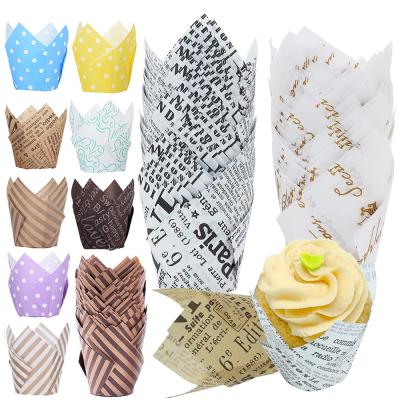 China Tulip Cupcake Liners Baking Cups Disposable Bun Liners Holders Cupcake Baking Wrapper for Wedding Birthday Parchment Paper for sale