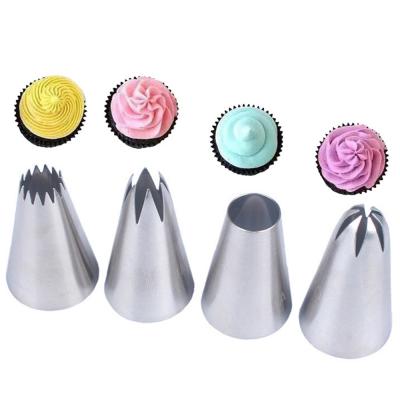 China Disposable Stainless Steel Cake Cupcake Decorating Icing Nozzles Set Cake Piping Nozzle Set 4 Pcs Nozzle Tip Cream Cookie Tips Baking Tools for sale