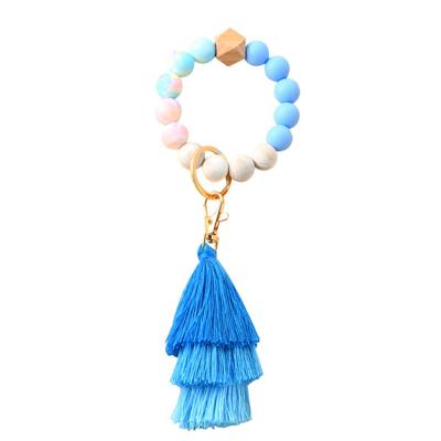 China Beaded Tassel Stocked Silicone Key Ring Bracelet Keychains For Women Car Key Chain Bracelet For Women And Girl for sale