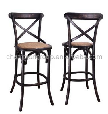 China Restaurant Chair Elm Rattan Wood Antique Barstool Dining Chair , Cross Back Bar Chair MX-1601B for sale