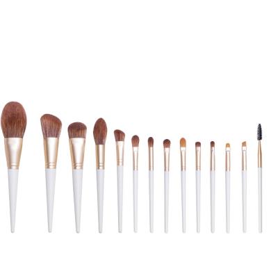 China Angular Blush Best Logo Factory Price 14pcs White Luxury Makeup Brushes Set Custom Made for sale