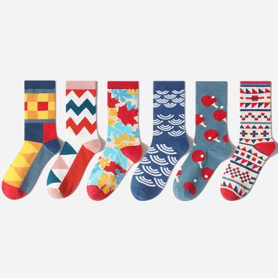 China Geometric Pattern Design QUICK DRY High Quality Cotton Couples Harajuku Colorful Crew Casual Socks For Men Women Girls Cotton Socks for sale