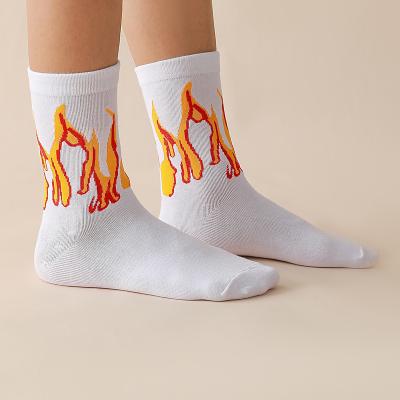 China Wholesale QUICK DRY Custom Design Novelty Fire Pattern Couples Street Hip Hop Boys Girls Bangs Spring Summer Women Fashion Socks for sale