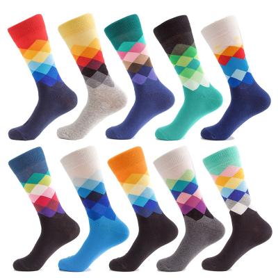 China Awesome QUICK DRY Diamond Fashionable Casual Cotton Pattern Man Socks Print Pattern Knitted Colorful Mens Dress Socks for sale