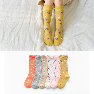 China Autumn Cute Flower Cotton Puff New Spring Children's Over The Rib Baby Sock Princess Knee High Casual Sock Breathable Wholesale for sale