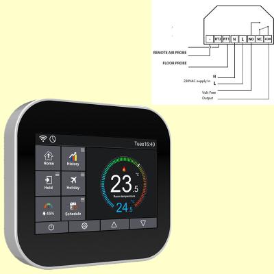 China Hotel 0-10V Valve Touch Screen Wireless Programmable Radiator Heating Thermostat for sale