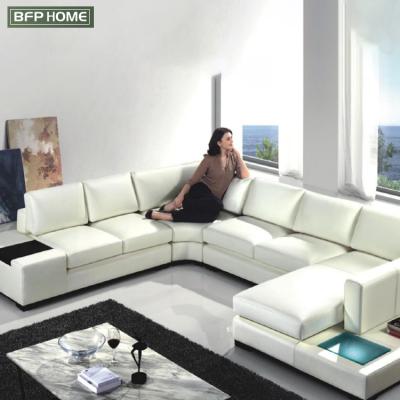 China (Others) BFP U Shape LED Lamp Adjustable High End White Leather Sectional Leisure Sofa Set Furniture Office Sofa Set Modern Living Room zu verkaufen