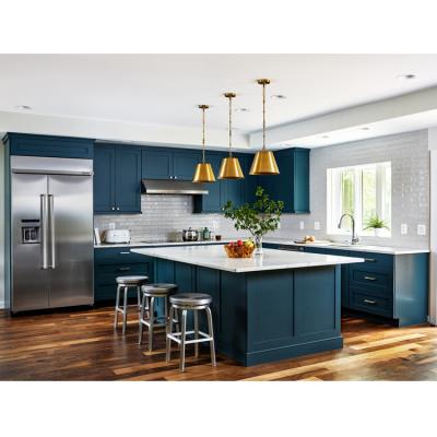 Cina Modern Custom Design Navy Blue PVC Vinyl Shaker Modern Kitchen Cabinets With Island in vendita