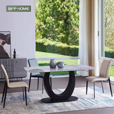 China BFP Adjustable Home Modern Rectangular Stainless Steel Legs (Other) Italian Marble Mental Dining Table Set Marble Dining Tables Te koop