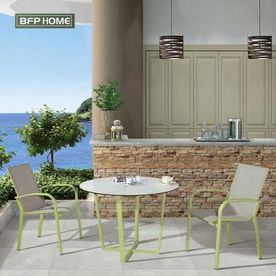 China BFP aluminum alloy modern small round table chair set home outdoor garden sets and Teslin fabric for sale