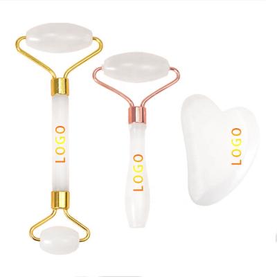 China Anti sha anging opalite gua set face white clear crystal quartz roller stainless steel jade roller and custom gua sha tool kit for sale