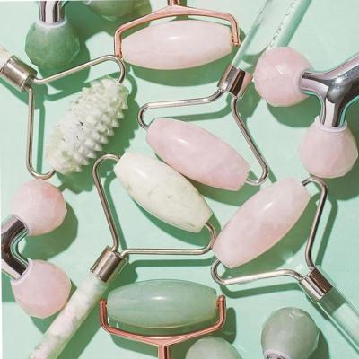 China 2021green facial guasha rose stone pink crystal custom massage sha tool quartz jade tool green jade roller and gua sha scraping set for sale