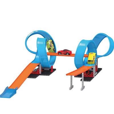 China Good Quality Eco-friendly Material Building Block 2pcs 360 Degree Pull Back Toy Car Rotating Race Tracks Pull Back Car Building Race Tracks for sale