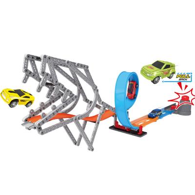 China DIY Building Blocks Eco-friendly Material Dinosaur Modeling Catapult Track Racing Combination Racing Sports Car Children's Boys Toys for sale