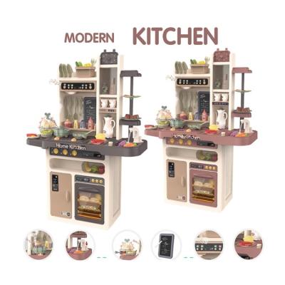 China Pretend Play Toy Set Multifunctional Electronic Kitchen Music Lights Kids Toys Cooking Food Toys Play Spray Cabinet Kitchen Toys for sale