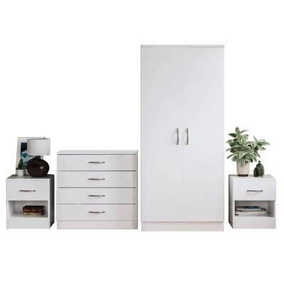 China (Other) White Solid Wood Adjustable 3 Piece Bedroom Furniture Wardrobe Drawer Bedside Wardrobe Bedroom for sale