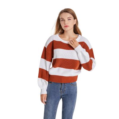 China Anti-wrinkle Crewneck Loose Casual Long Sleeves Contrast Stripe Girls And Women Sweater for sale