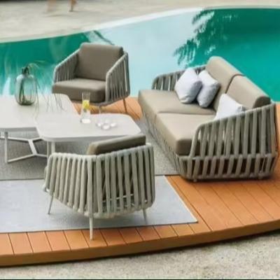 China Thick Marble Table Top Aluminium Garden Sofa Set With 45d Sponge Cushion for sale