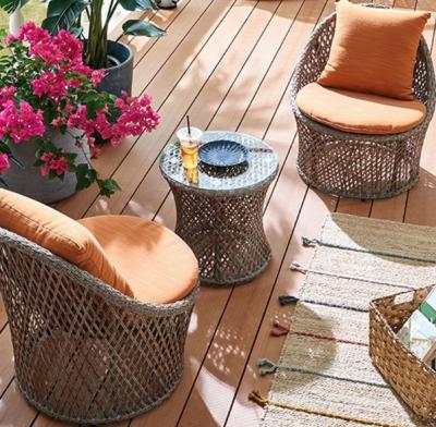 China Außenmöbel Rattan Gartenstühle Set 3pcs Wicker Kaffeetafel und Stuhl Set zu verkaufen