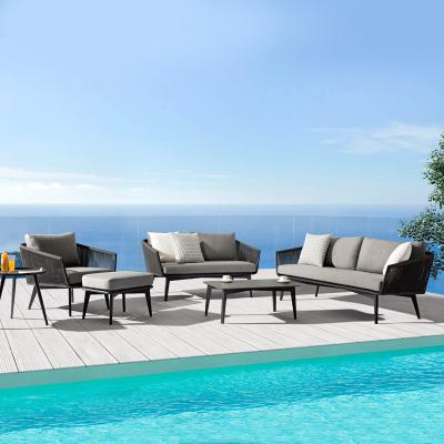 China Outdoor Furniture Sofa Set Woven Rope And Aluminum 1+2+3 Seats Garden Sofa for sale