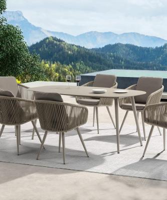 China Outdoor Balcony Patio Furniture Set With Aluminium Table And Woven Rope Chairs Nordic Style for sale