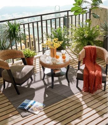 China Tempered Glass 8mm Table Top Bistro Patio Table And Wood / Rattan Chairs for sale