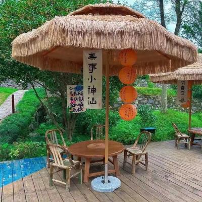 China Sun Protected Parasol Artificial Straw Double Top Patio Tiki Thatch Umbrellas for sale