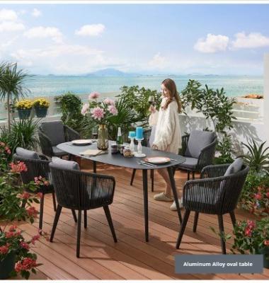 China Aluminum Frame Garden Waving Rope Table and Chair Set for Outdoor Dining Furniture for sale