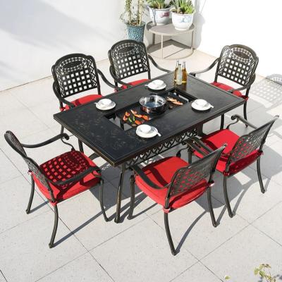 China Garden Terrace Balcony Cast Aluminium BBQ Grill Rectangular Table and Chair Set 1.5M for sale