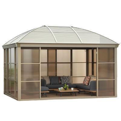 China Powder Coated Aluminium Frame Glass Gazebo Sunroom With Galvanized Top for sale