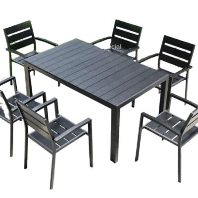 China Garden Restaurant Seating Area Outdoor Dining Plastic Wood Table And Chair Set For 6pcs for sale