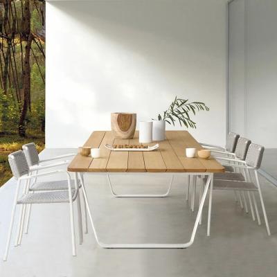 China OEM Teak Wood Garden Dining Table And Alumiunm / Rattan Chair Sets For 6 for sale