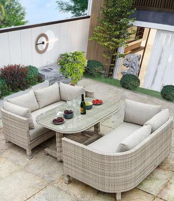 China Restaurant Outdoor Light Luxury PE Rattan Sofa Set Patio Waterproof Metal Furniture for sale