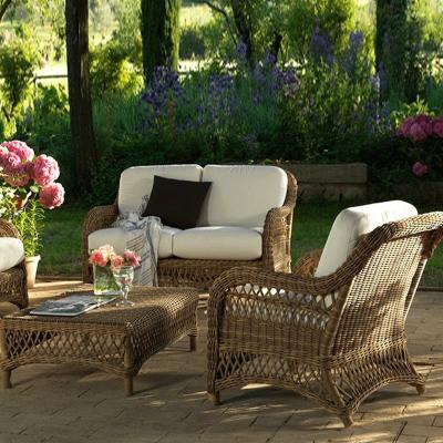 China Nordic Patio Courtyard PE Rattan Aluminum Sofa And Table Set With Waterproof Polyester Fabric for sale