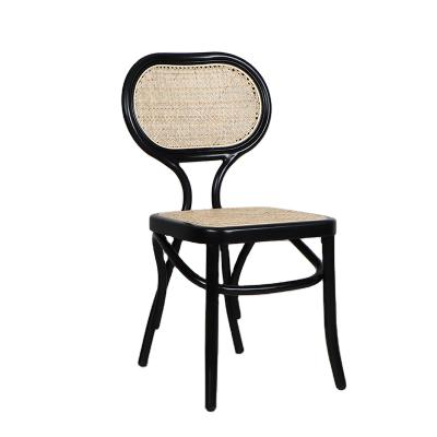 China High Quality Comfortable Wholesale Rattan Seat Solid Wood Cafe Chair Wooden Dining Chair for sale